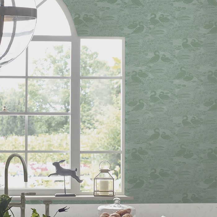 Laura Ashley Swans Behang - Dieren - 10mx52cm - Groen