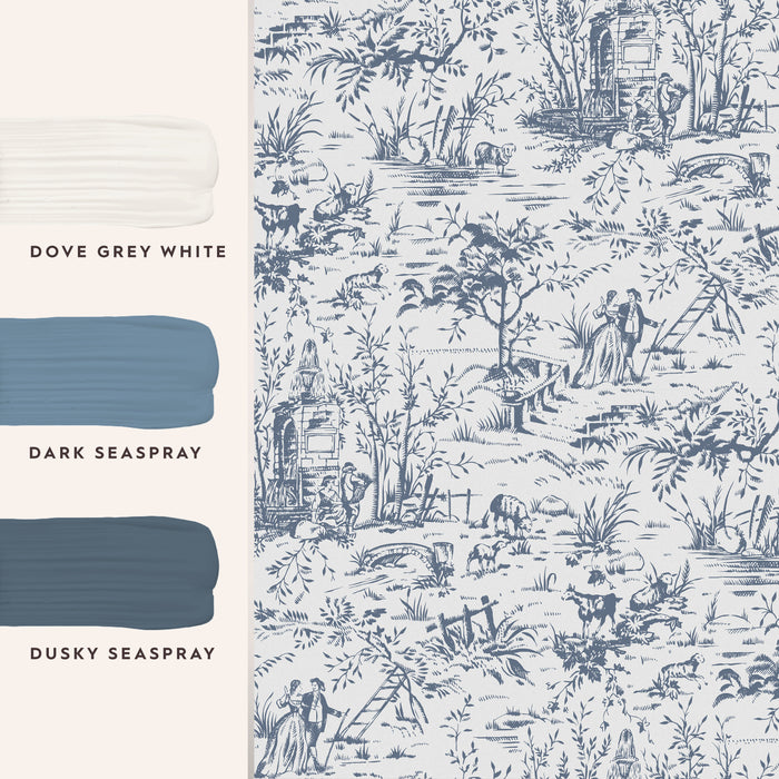 Laura Ashley Toile de Jouy Behang - Dieren - 10mx52cm - Blauw