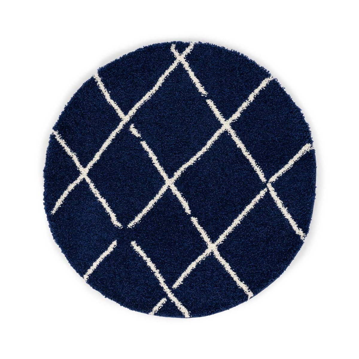 Boho&me Rond hoogpolig vloerkleed ruiten Artisan - marineblauw|wit -