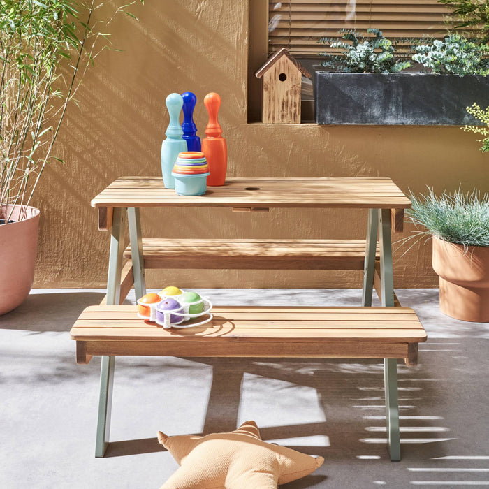 sweeek - Houten picknicktafel voor kinderen, 2 zitplaatsen