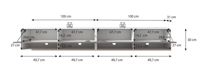 Meubella TV-Meubel Asino - Grijs - 200 cm