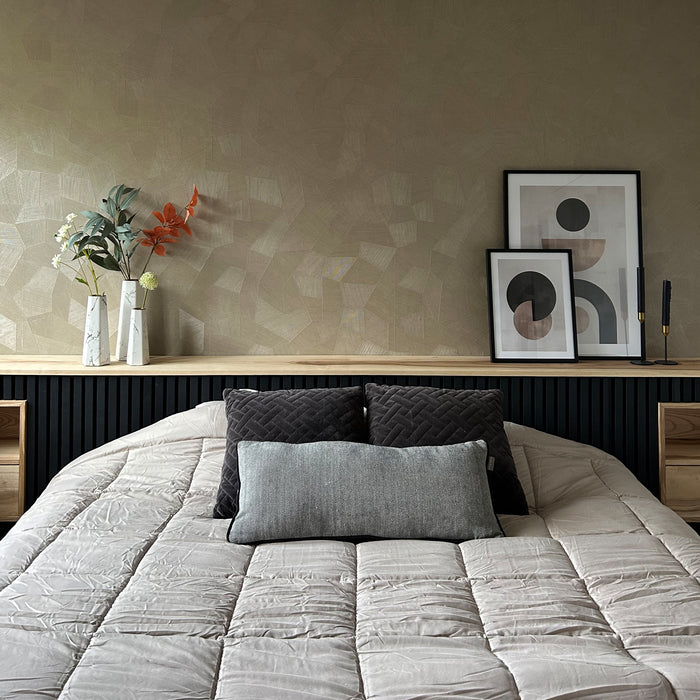 QUVIO Zeshoekige vaas, keramiek - Wit met goud marble look - L