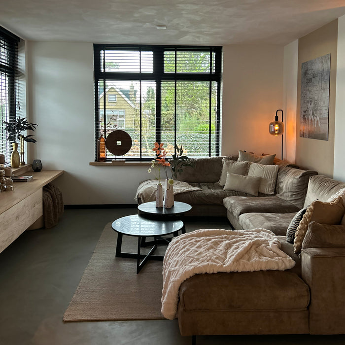 QUVIO Zeshoekige vaas, keramiek - Wit met goud marble look - M