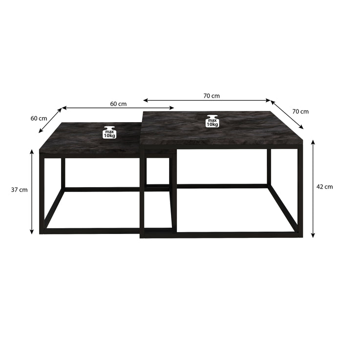 Meubella Salontafel Styler - Mat Zwart - 70 cm - set van 2