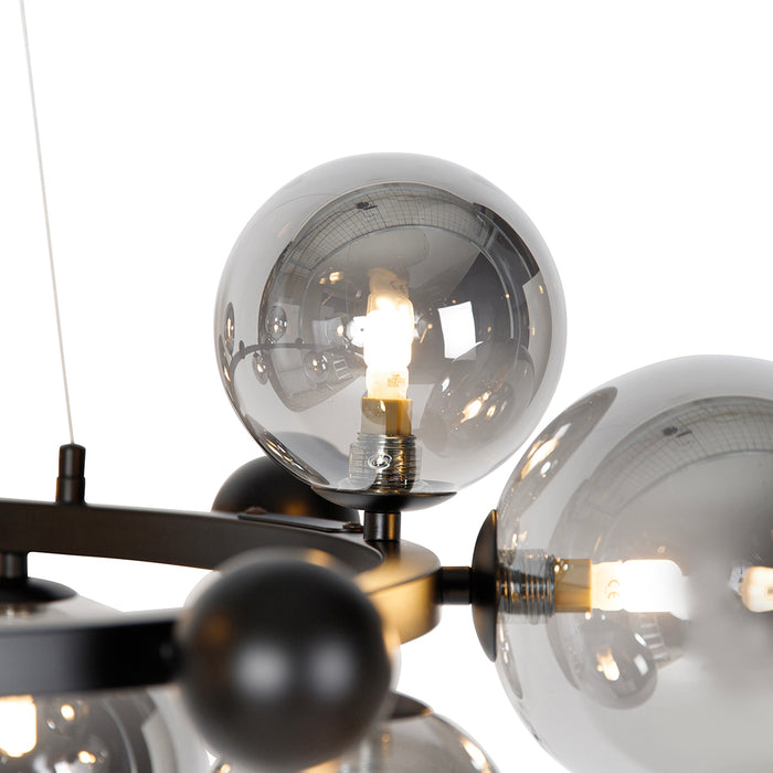 QAZQA Art Deco hanglamp zwart met smoke glas 12-lichts - David