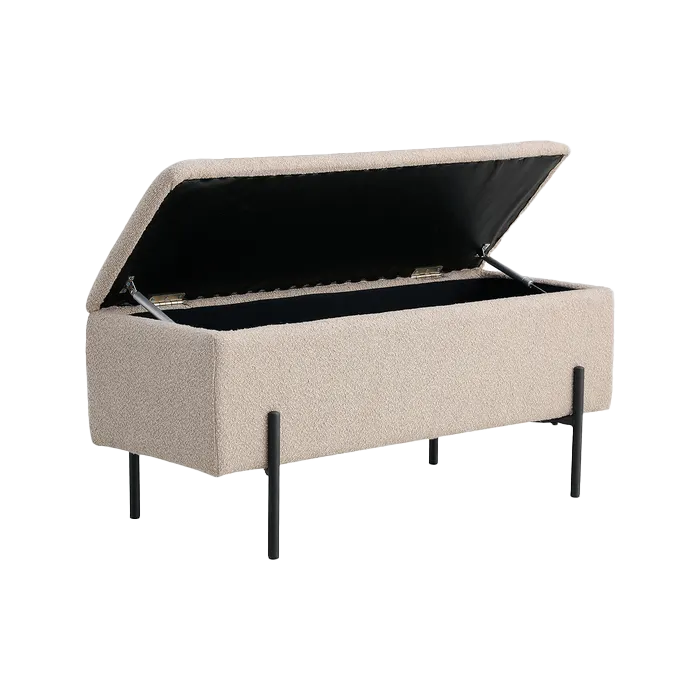 Artichok Marlou bouclé bankje met opbergruimte beige - 95 x 46 cm