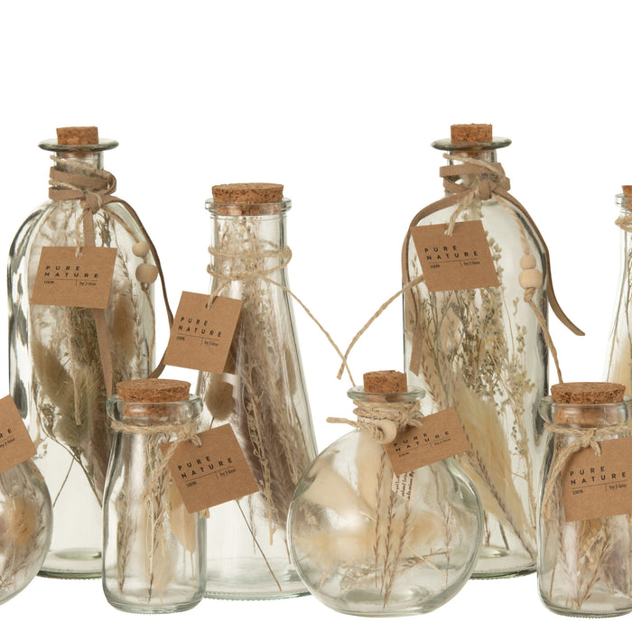 J-Line decoratie fles Gedroogde Bloemen - glas - naturel - large - 2 stuks