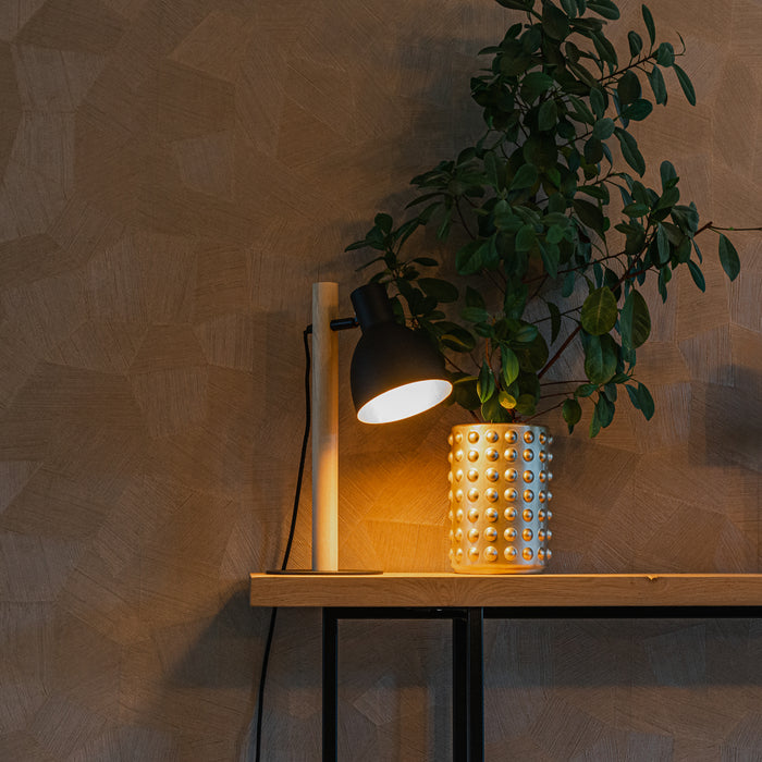 QAZQA Landelijke tafellamp zwart met hout - Flint