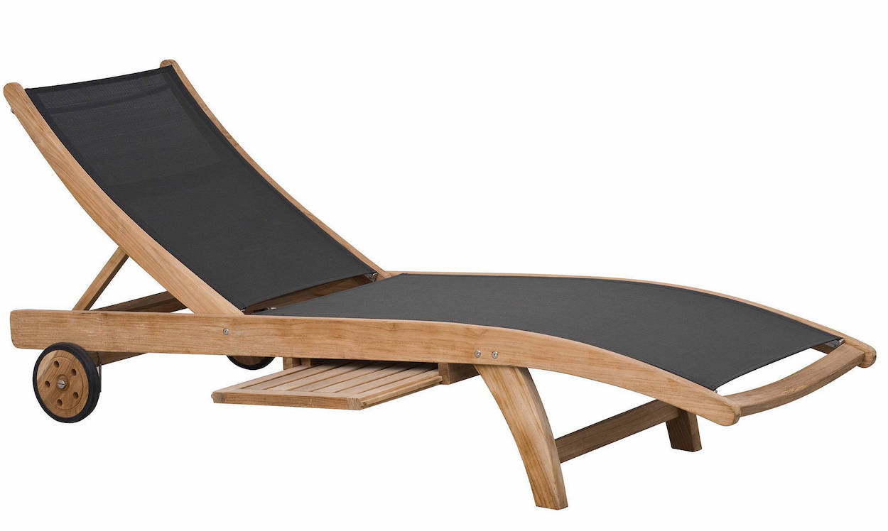 WOOOD Caldo Sunlounger Outdoor Loungebed Teakhout - Zwart Textileen