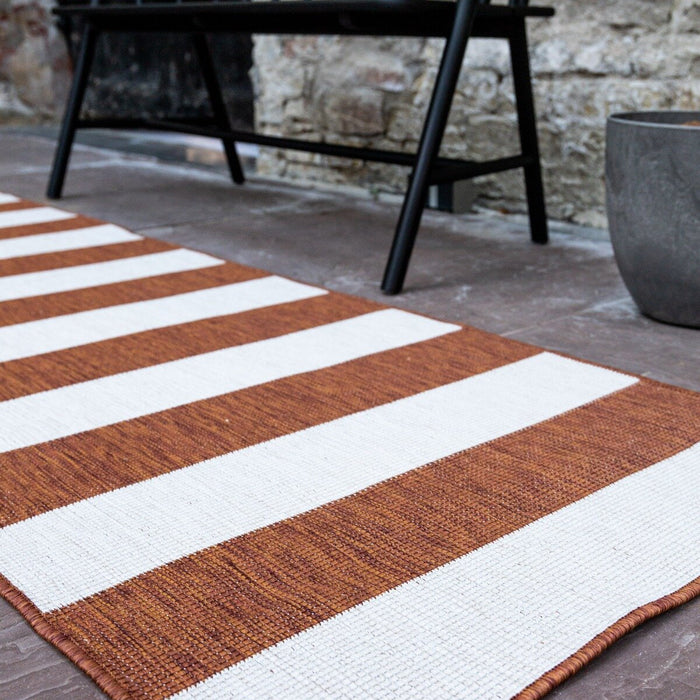 Eva Interior Loper Buitenkleed Stripes - Roest|Wit  - 80 x 250cm