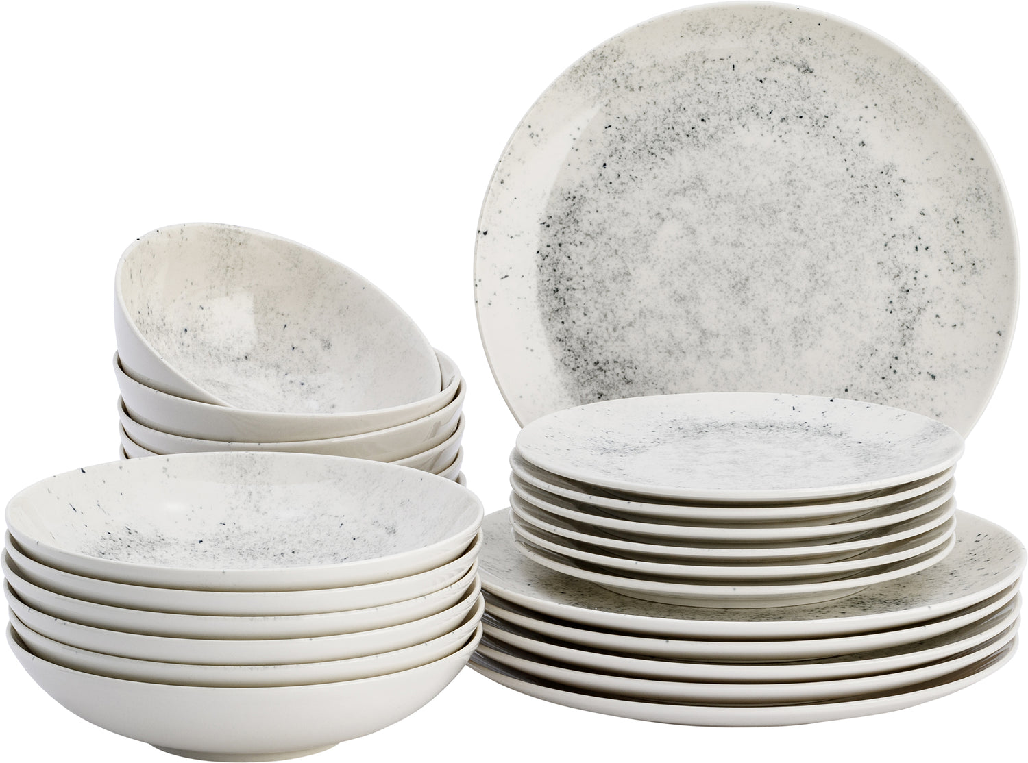 Lite-Body - Serviesset Hermes -  6 pers - 24 dlg - wit spikkels grijs