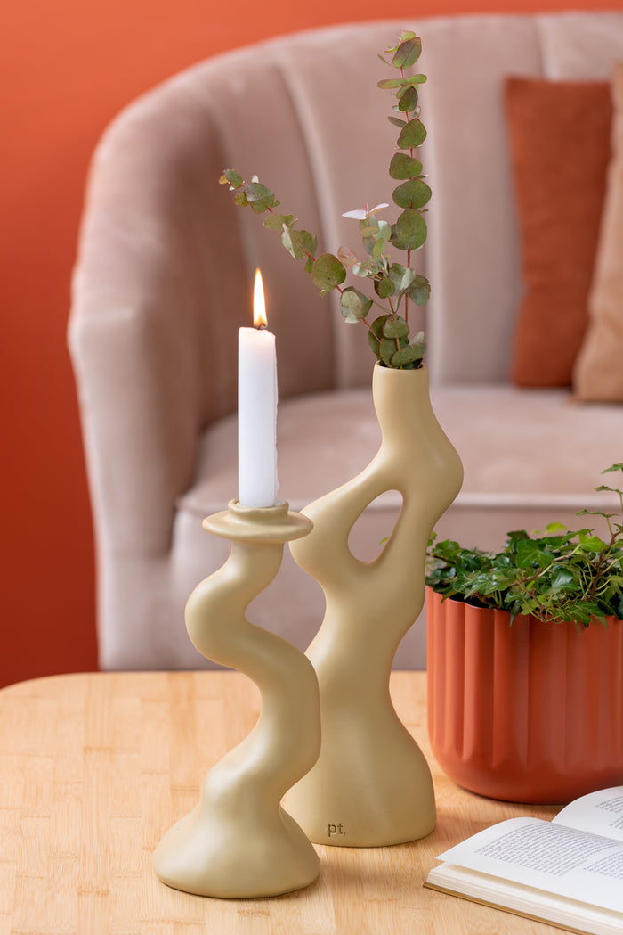 present time - Candleholder Organic Swirl large polyresin latte brown
