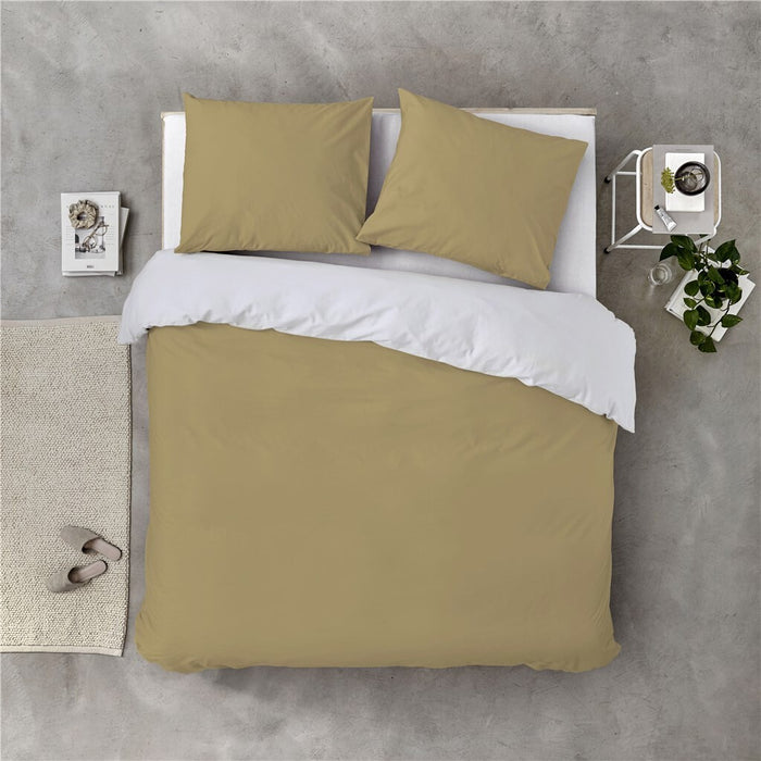 Byrklund - Dekbedovertrek Side Way - 200x220 - Okergeel | Wit