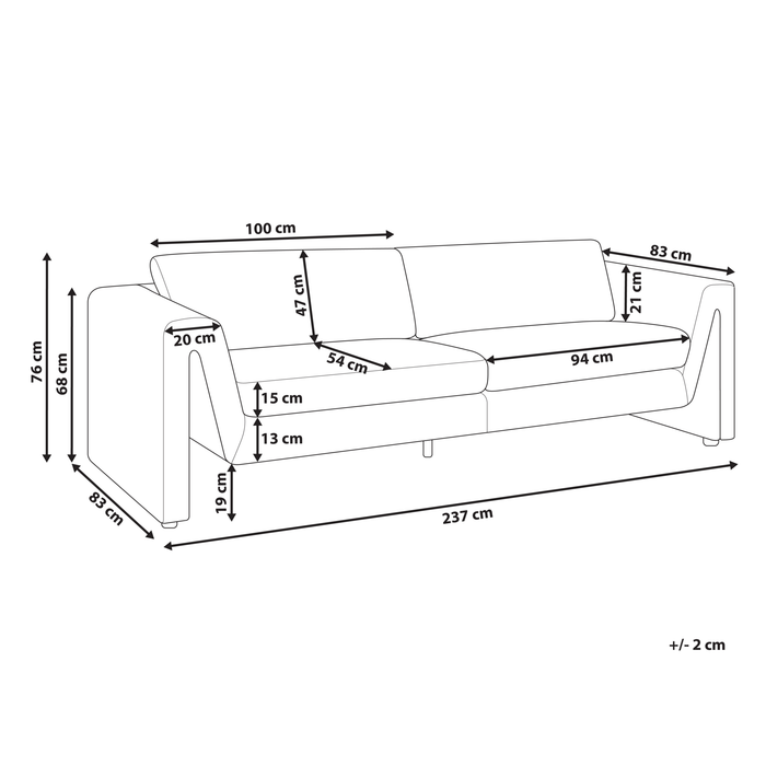 Beliani - MAUNU - Driezitsbank - Lichtbeige - Fluweel