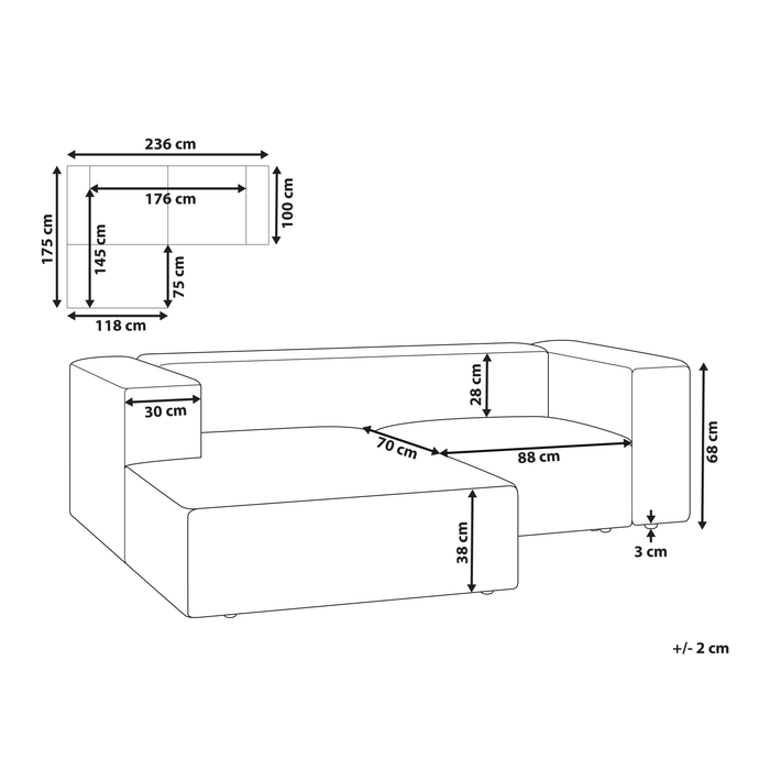 Beliani - VERNON - Hoekbank 2-zits - Taupe - Rechtszijdig - Polyester