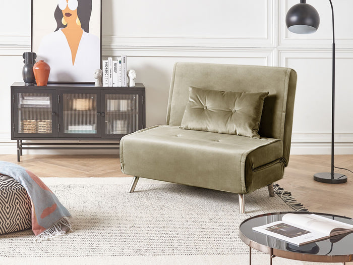 Beliani - FARRIS - Slaapbank 1-zits - Olijfgroen - Fluweel