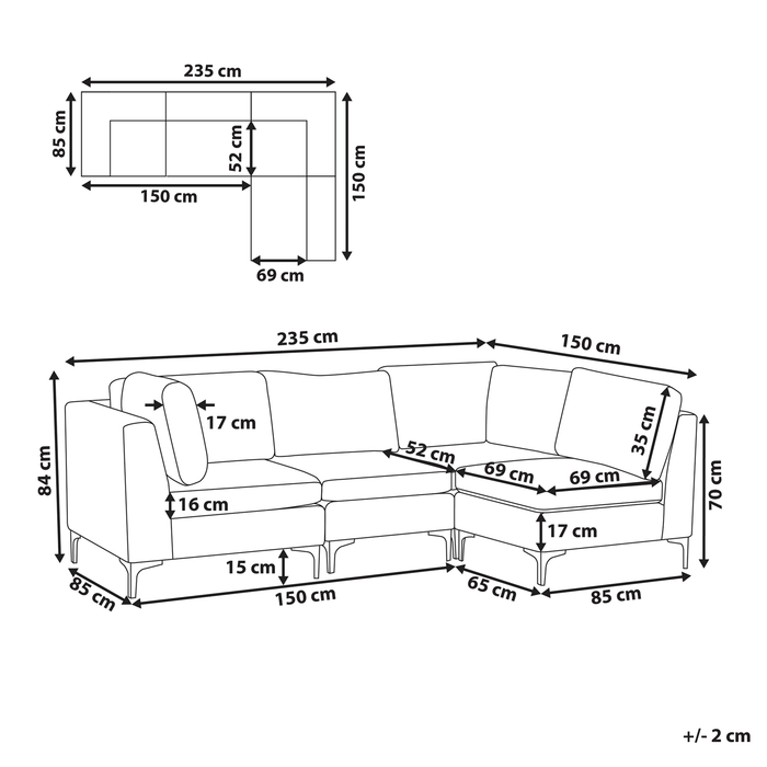 Beliani - EVJA - Hoekbank 4-zits - Roze - Linkerzijde - Fluweel
