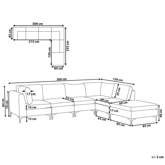 Beliani-EVJA-Hoekbank met ottomaan 5-zits-Roze-Linkerzijde-Fluweel
