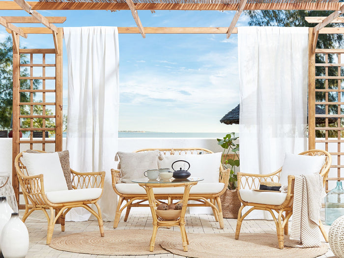 Beliani - SIBARI - Loungeset voor 4 - Natuurlijk - Rotan