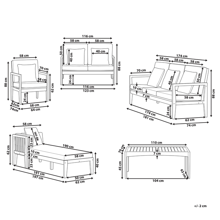 Beliani-PATAJA-Loungeset voor 7-Grijs-FSC® gecertificeerd acaciahout