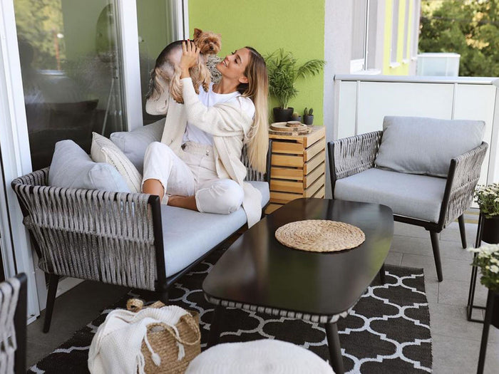 Beliani - PREVEZA - Loungeset voor 4 - Grijs - PE rotan