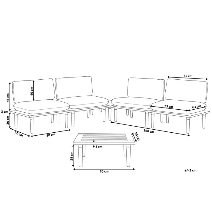 Beliani - FRASCATI - Loungeset voor 4 - Grijs - Acaciahout