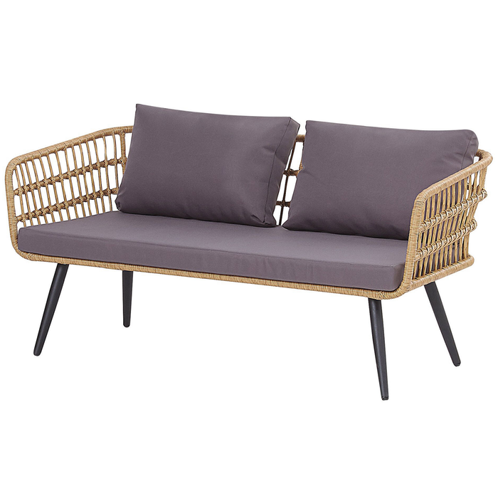 Beliani - FOBELLO - Loungeset voor 4 - Natuurlijk - PE rotan