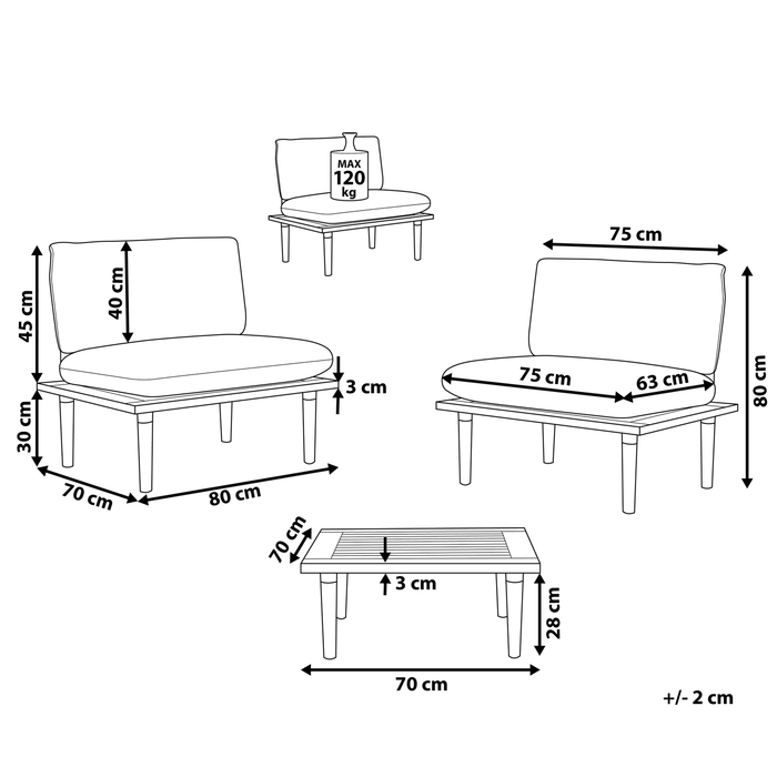 Beliani - FRASCATI - Loungeset voor 2 - Grijs - Acaciahout