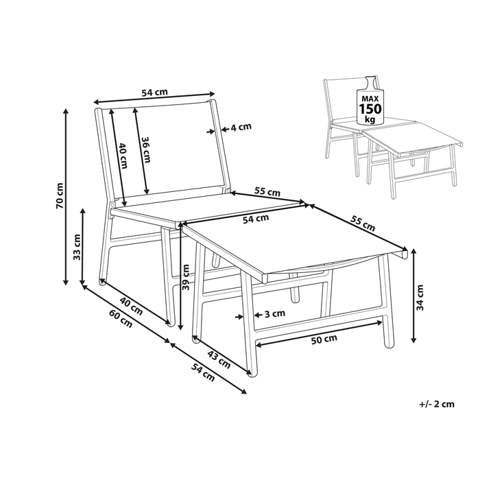 Beliani - MARCEDDI -Tuinstoel met voetenbank - Zwart - Textileen