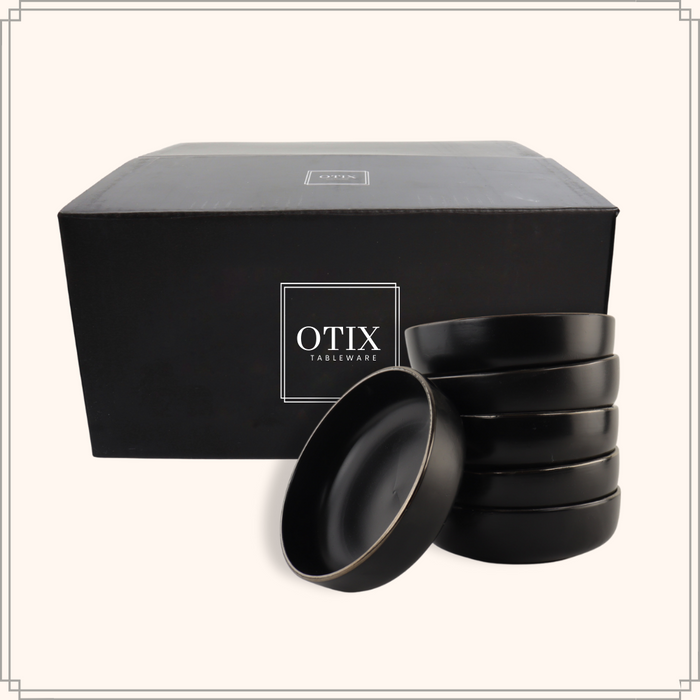 OTIX Soepborden Diepe Pasta Borden Set van 6 stuks 18cm Zwart met G...