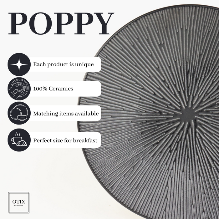 OTIX Dessert Ontbijt Bordenset 6 Persoons Zwart 21cm Keramiek POPPY