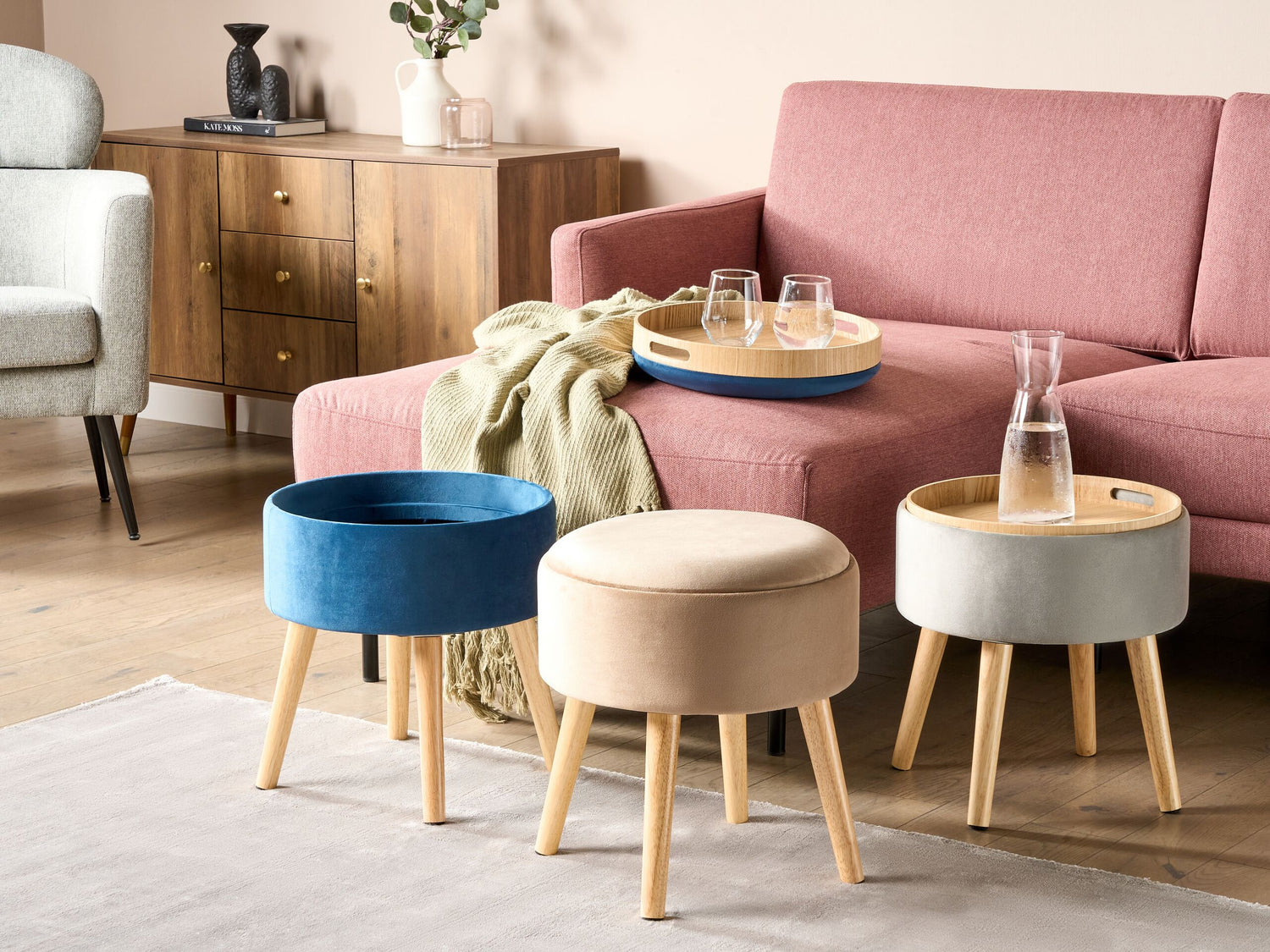 Beliani - NEELY - Hocker - Beige - Fluweel