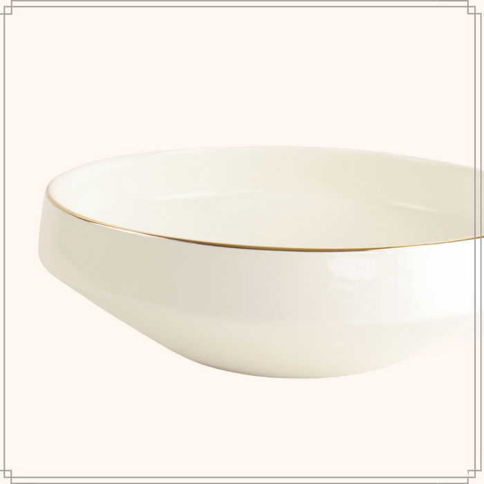 OTIX Saladeschaal Slakom Serveerschaal 25cm Wit met gouden rand Por...