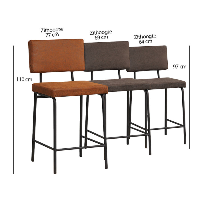 Bronx71 Industriële barkruk Espen cognac eco-leer 64-77 cm