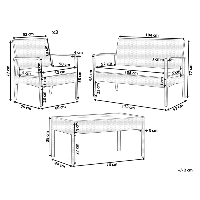 Beliani - MARSALA - Loungeset voor 4 - Natuurlijk - PE rotan
