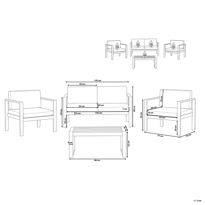 Beliani - SALERNO - Loungeset voor 4 - Grijs - Aluminium