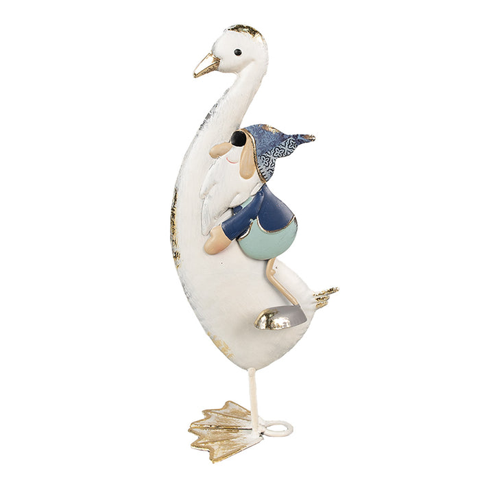 Clayre & Eef Decoratie Beeld Gans 36 cm Wit Blauw Metaal