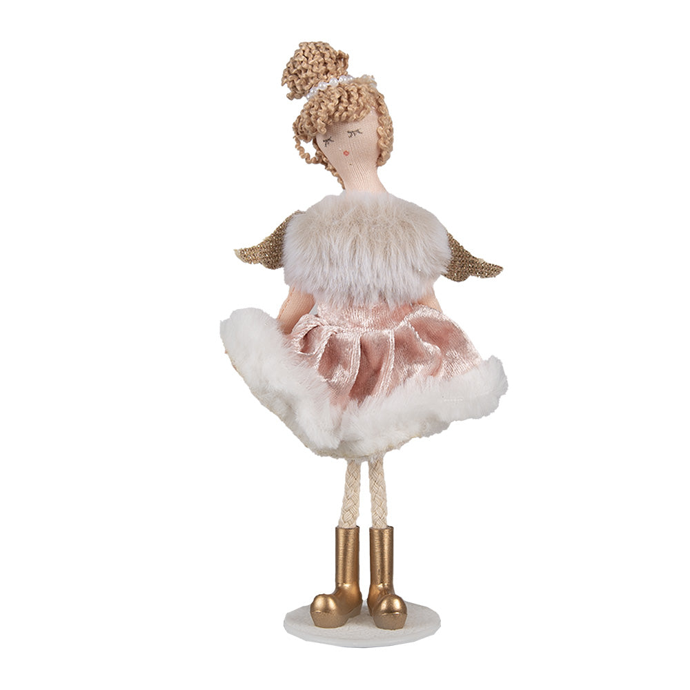 Clayre & Eef Decoratie Beeld Engel 18 cm Roze Katoen Polyester