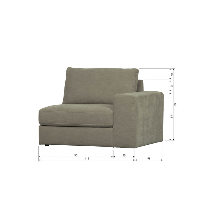 vtwonen Family 1-Zits Bank Element Arm Rechts - Grijs - 85x115x98