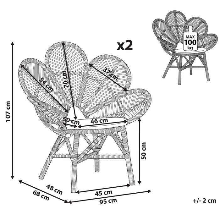 Beliani - FLORENTINE - Fauteuil - Set van 2 - Natuurlijk - Rotan