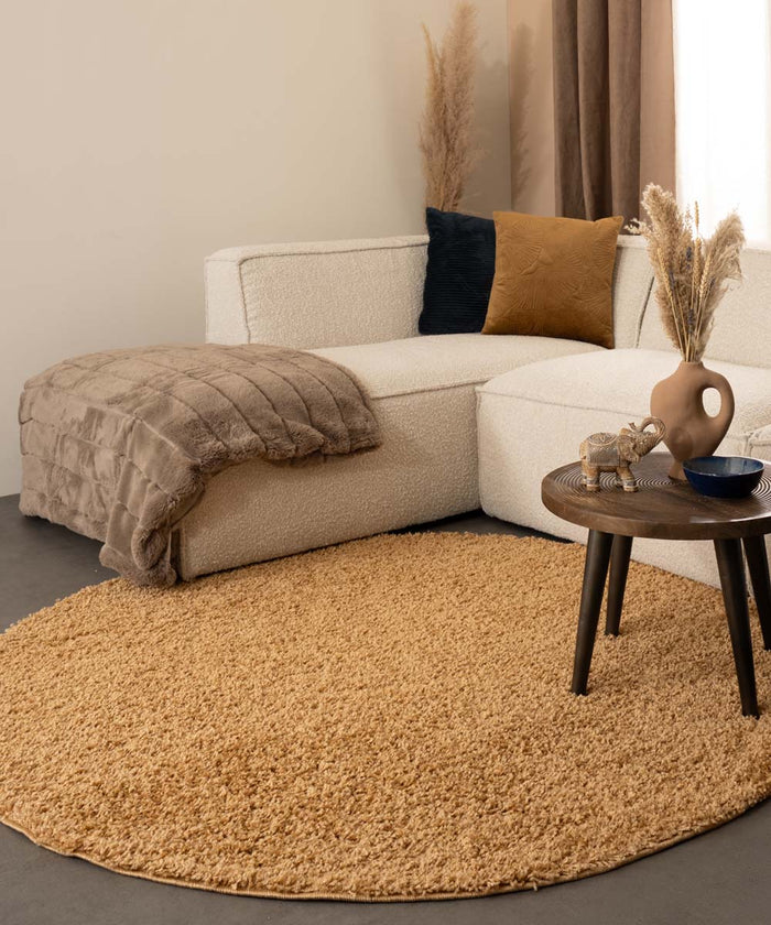 Tapeso Rond hoogpolig vloerkleed shaggy Trend effen - goud - 160 cm