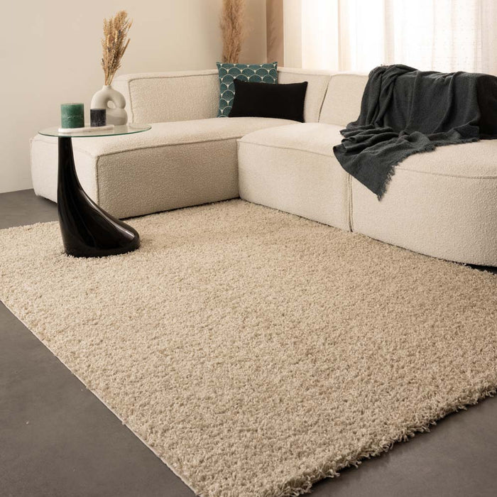 Tapeso Hoogpolig vloerkleed shaggy Trend effen - champagne - 160x230