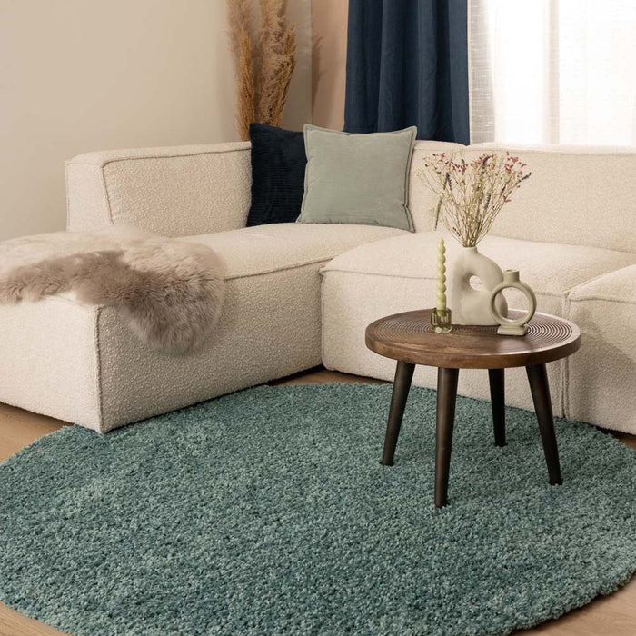 Tapeso Rond hoogpolig vloerkleed shaggy Trend effen - lichtblauw - 120