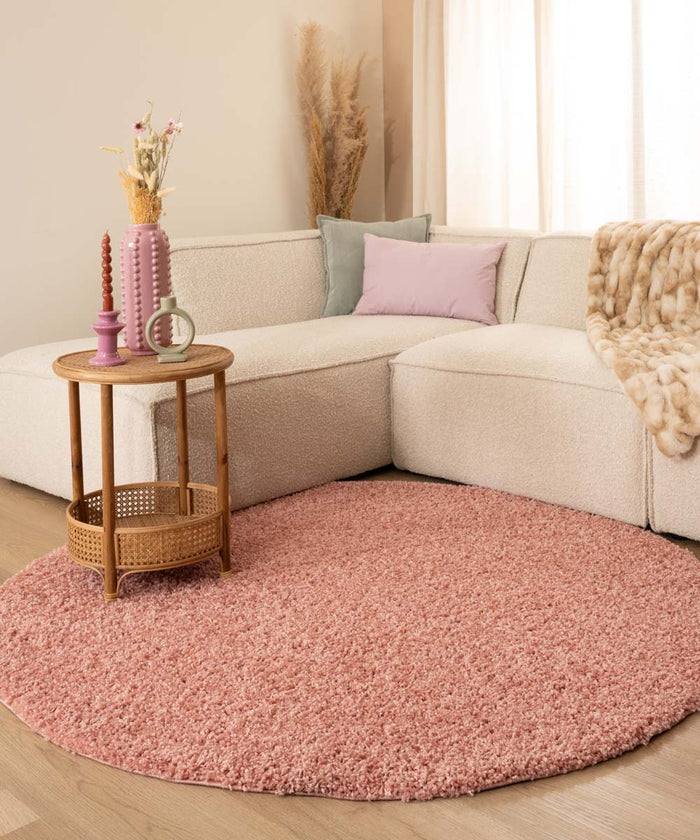 Tapeso Rond hoogpolig vloerkleed shaggy Trend effen - roze - 300 cm