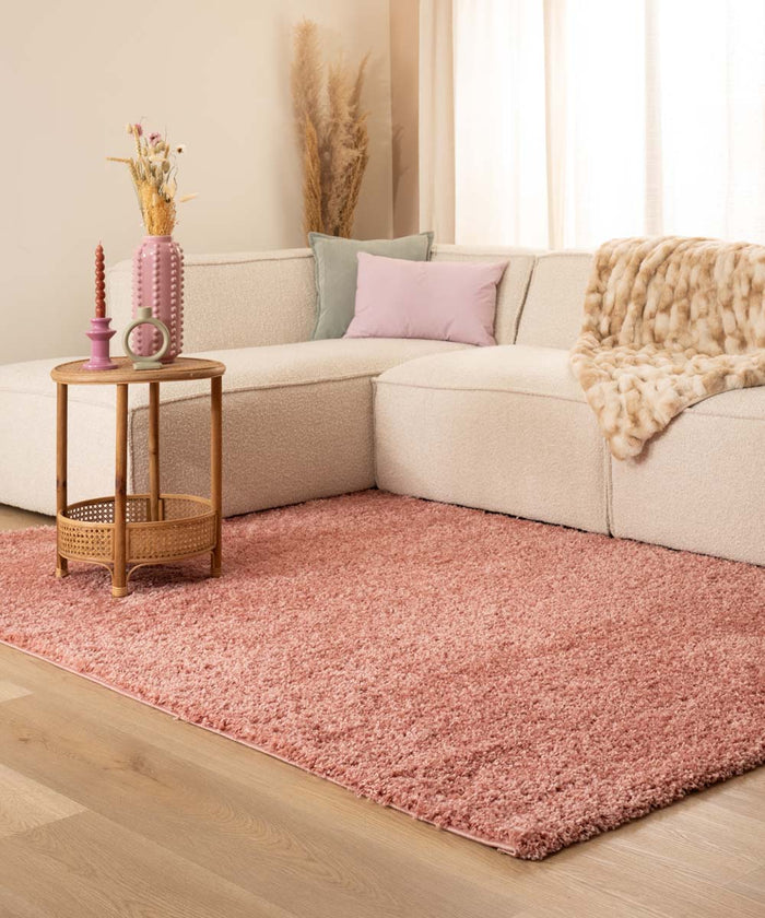 Tapeso Hoogpolig vloerkleed shaggy Trend effen - roze - 160x230 cm