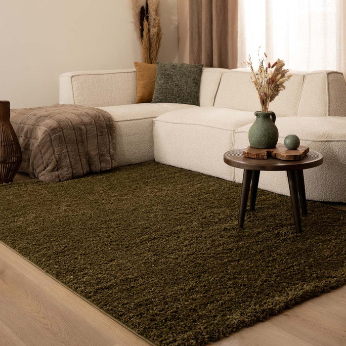 Tapeso Hoogpolig vloerkleed shaggy Trend effen - olijfgroen - 200x300