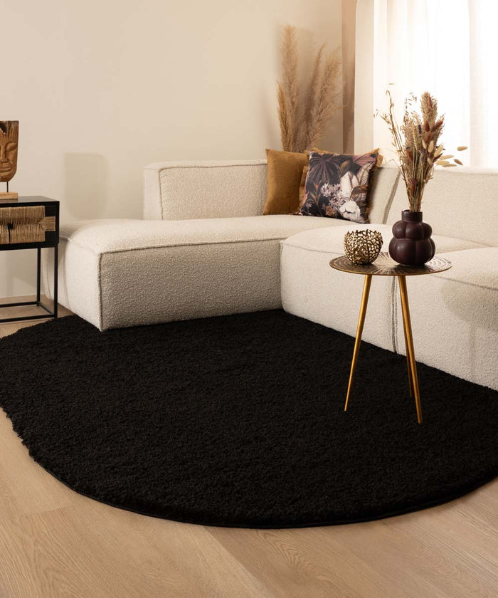 Tapeso Ovaal hoogpolig vloerkleed shaggy Trend effen - zwart - 200x300