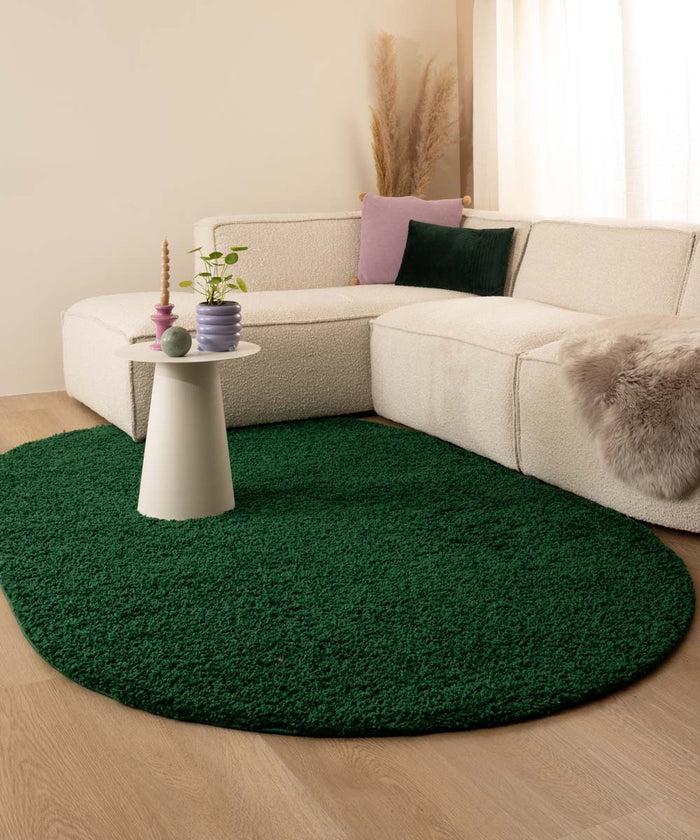 Tapeso Ovaal hoogpolig vloerkleed shaggy Trend effen - jade - 200x300