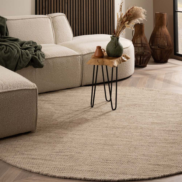 Nordic Weavers Rond wollen vloerkleed - Ulstein naturel|grijs - 150 cm