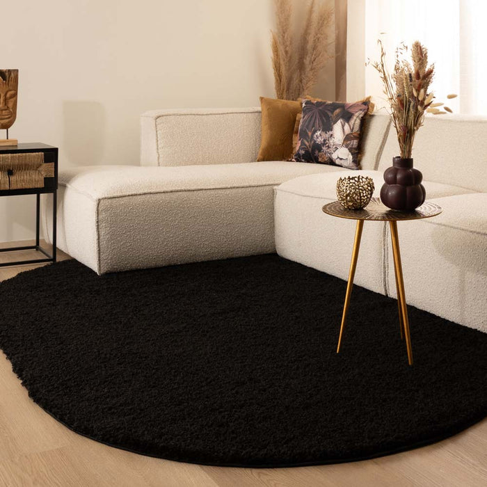 Tapeso Ovaal hoogpolig vloerkleed shaggy Trend effen - zwart - 120x180